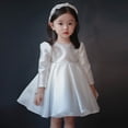 thumbnail image 4 of Vestido de niña de manga larga blanco Vestido de princesa para niña de un año Vestido de satén para presentadora de espectáculo, 4 of 5