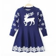 thumbnail image 2 of IVEYRTF Christmas Girls Knit Dress Long Sleeve Pullover Soft Kids Winter Tops Cute Deer Patterned Childrens Party Wear Holiday Outfit Cozy Toddler(Blue,5-6 Years), 2 of 4
