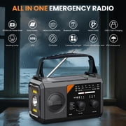 AUOSHI 30000mAh Weather Radio, NOAA/AM/FM Emergency Radio with USB/Solar/Hand Crank Charging, Flashlight, SOS Alarm, Compass, Battery Operated for Hurricane Preparedness, Gray