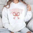 thumbnail image 2 of Merry Hoodie White Pullover with Red Bow Christmas Holiday Sweatshirt S-3XL, 2 of 5