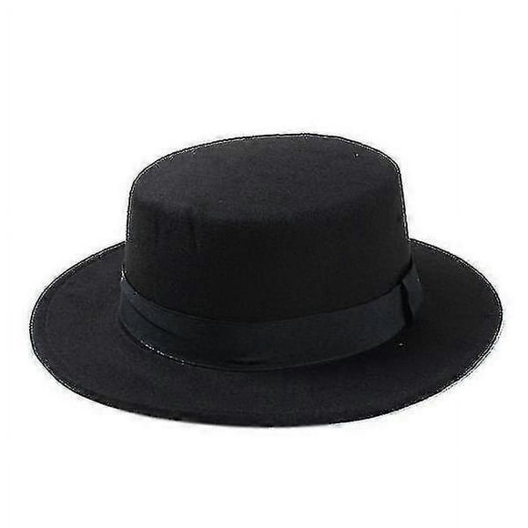 New Fashion Wool Pork Pie Boater Flat Top Hat For Felt Black