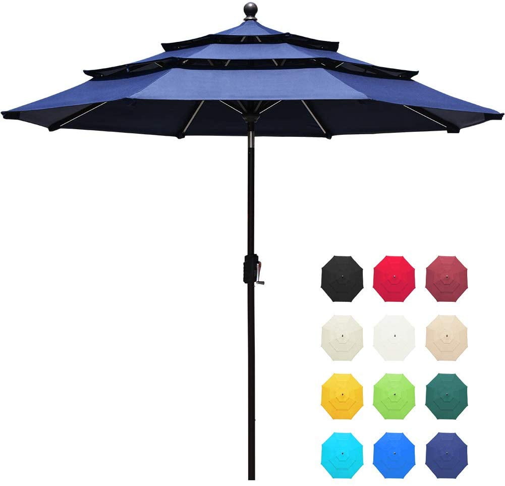 EliteShade Sunbrella 9Ft 3 Tiers Market Umbrella Patio Outdoor Table