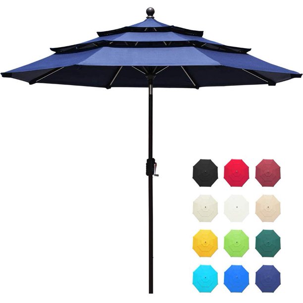 Eliteshade Sunbrella 9ft 3 Tiers Market Umbrella Patio Outdoor Table Umbrella With Ventilation And 10 Years Non Fading Guarantee Navy Blue Walmart Com Walmart Com