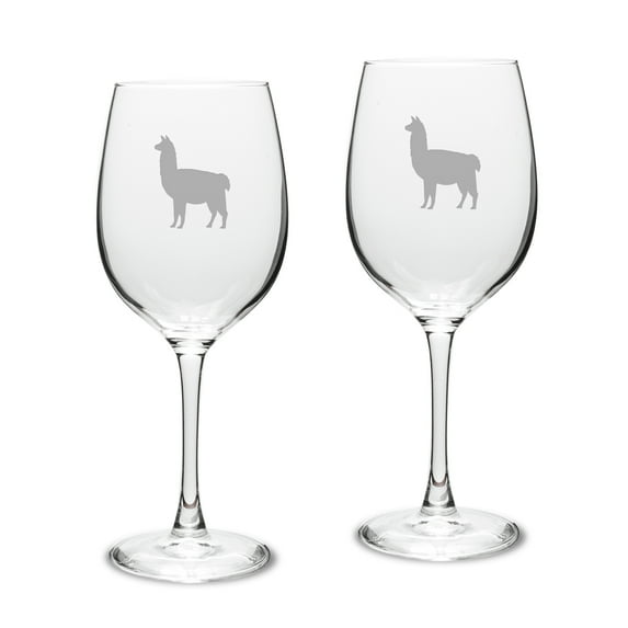 Llama Deep Etched Classic Wine Glass Set of 2