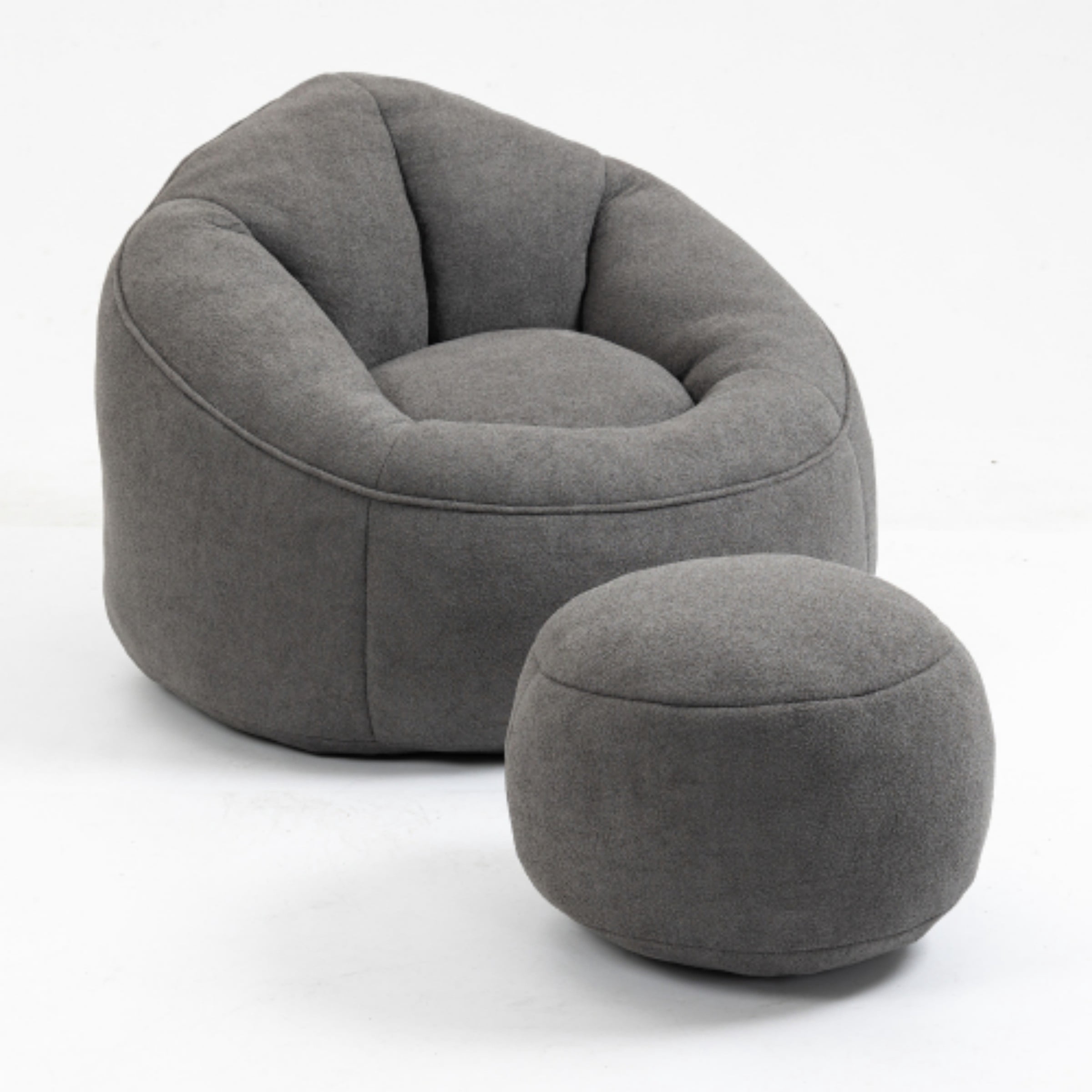 Bean Bag Sofa Chair with Footrest, High Density Foam Bean Bag Chair for Adults, Comfy Lazy Lounge Chair for Bedroom Living Room, Grey