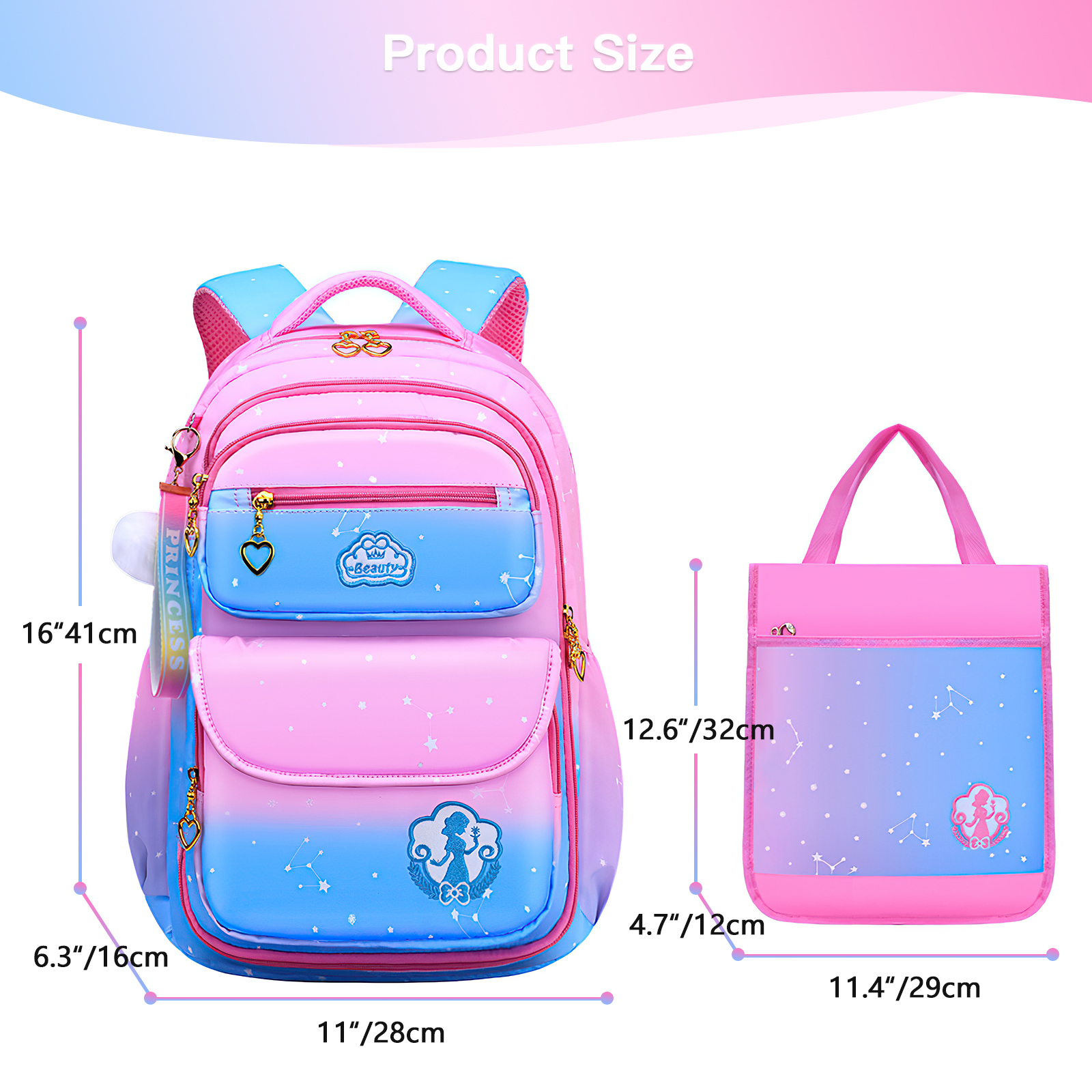 Kadyn 16" Kids Backpacks,Waterproof Princess School Bag for Girls, Children School Bags with Lunch Bag, Pink Kadyn 16" Kids Backpacks,Waterproof Princess School Bag for Girls, Children School Bags with Lunch Bag, Pink