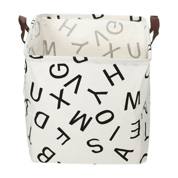 Unique Bargains 1 Pc 30L Foldable Square Laundry Basket for Laundry Room 12.60"x12.60"x12.60" Black White Letter