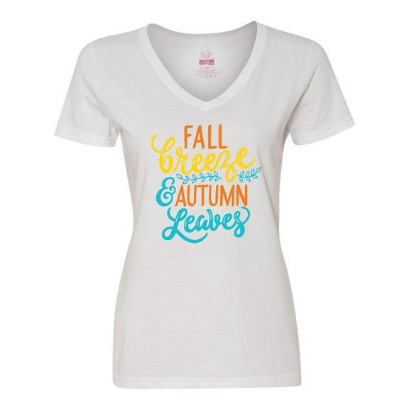 Inktastic Thanksgiving Fall Breeze and Autumn Leaves Women's V-Neck T-Shirt