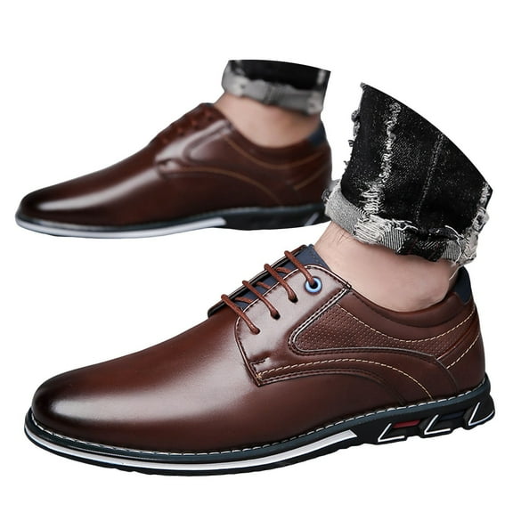 Mepaouo Men's Dress Shoes Formal Business Fashion Leather Oxfords Casual Walking Work Shoes(Brown,7)