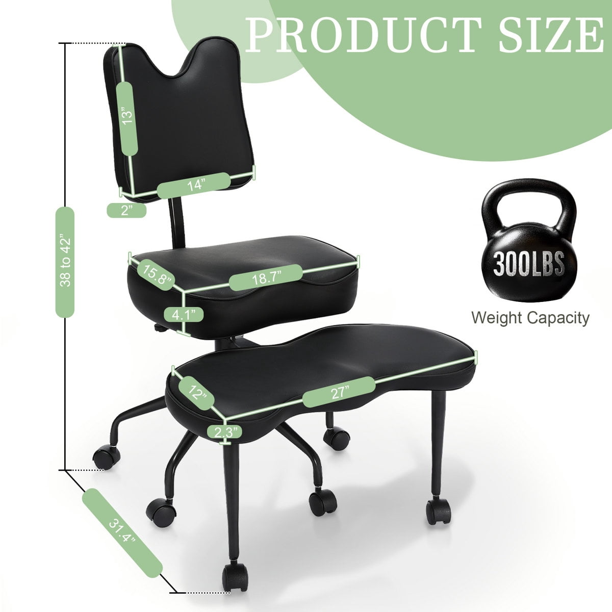 HomeMiYN Cross Legged Meditation Chair with Wheels, ADHD Office Chair, PU Leather Yoga Kneeling Chair with Adjustable Backrest, Black