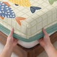 thumbnail image 3 of King Size Fitted Sheet Set - Coastal Nautical 3 Piece Bedding Sets 16" Deep Pocket Fitted Sheet with 2 Pillowcases, Summer Cute Cartoon Fishes Plaid Green Brushed Microfiber Hotel Luxury Bed Sheets, 3 of 9