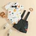 thumbnail image 2 of Going Home Outfit Baby Boy Short Sleeve Solid Cartoon Print Bow Tie Romper Suspenders Pants Outfits Baby Boy Clothes White 6 Months-9 Months, 2 of 7