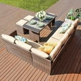thumbnail image 2 of JOIVI 7 Pieces PE Rattan Wicker Dining 9 Sofa Set with Ottoman and Aluminum Table, Beige, 2 of 11