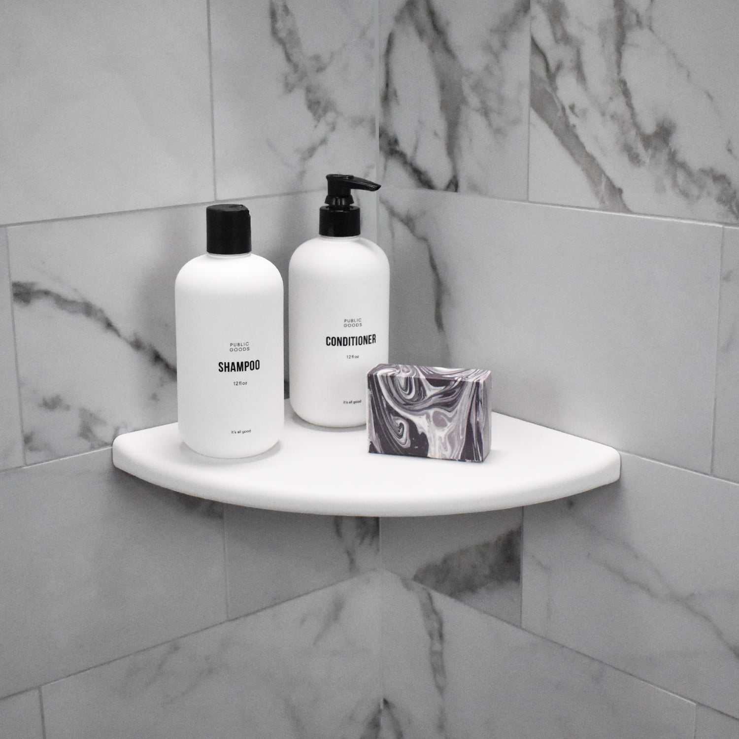 Questech Decor Shower Soap Dish, Retrofit Corner Shower Shelf for Tiled  Shower Walls, Bathroom Storage, 5 Inch Geo Flatback Shower Caddy, White