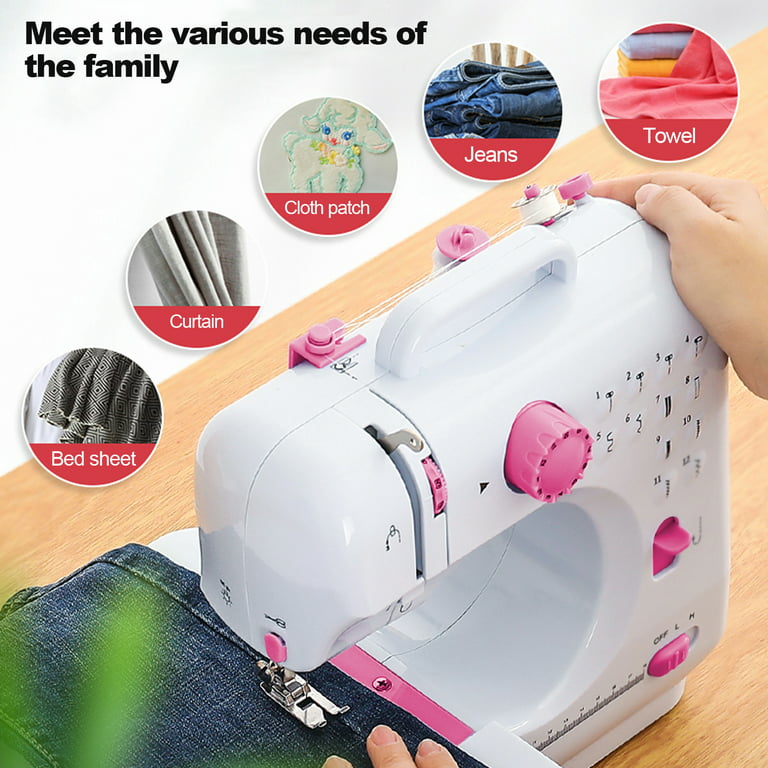 VIFERR Portable Mini Sewing Machine 12 Stitches with Extension Table and  Foot Pedal for Beginners Kids (Pink) 