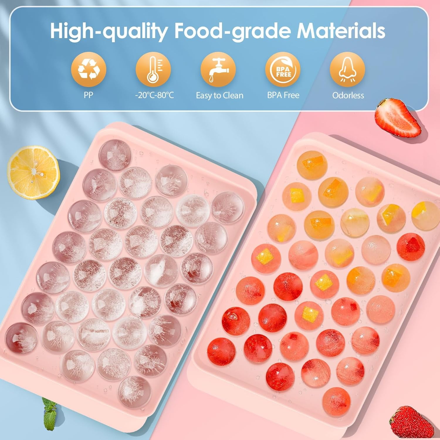 Ice Cube Tray with Lid and Bin - Round Ice Trays for Freezer with Lid - Ice Cube Trays for Freezer with Ice Container
