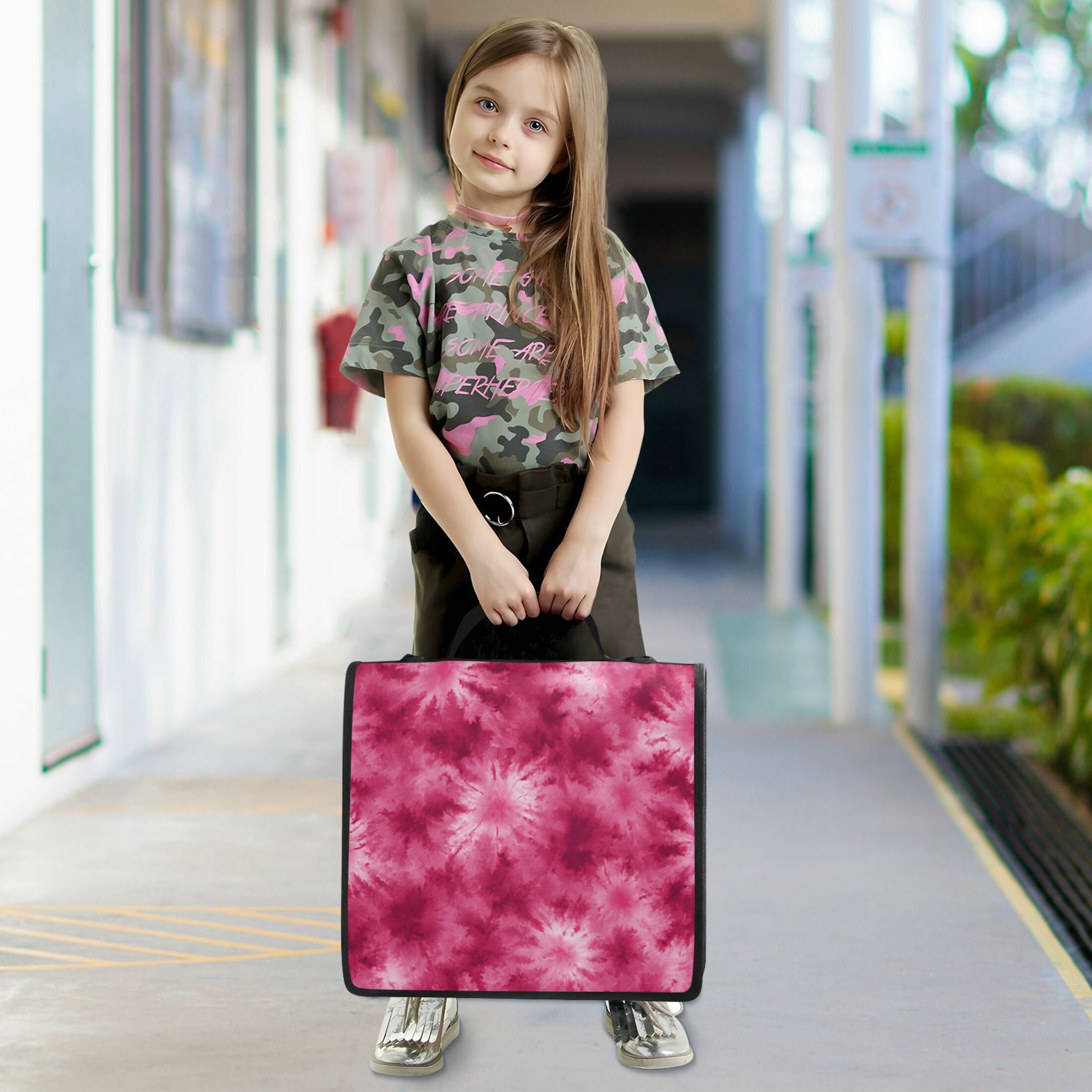 Zipper Binder 3 Rings Stationery Office Files Daily Organizer File Folder Storage Bag Rose Red Tie-dye Pattern