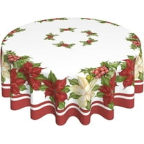 Christmas Tablecloth Round 60 Inch Red White Poinsettia Floral Table Cloth,Stain Resistance Polyester Winter Flower Xmas Table Covers for Kitchen Dining,Small Tablecloth for Party Picnic