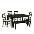 thumbnail image 2 of East West Furniture 6 Piece Dining Room Furniture Set- a Kitchen Table and 4 Linen Fabric Dining Chairs with a Bench, Black, 2 of 5
