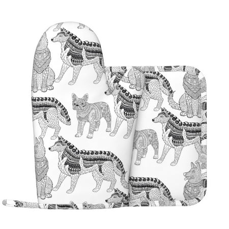 

German Shepherd Dog No.1001 Oven Mitts and Pot Holders Sets with 1 Non-Slip Left Silicone Oven Mitts and 1 Heatproof Insulated Hot Pads for Kitchen Use in Cooking Baking Grilling