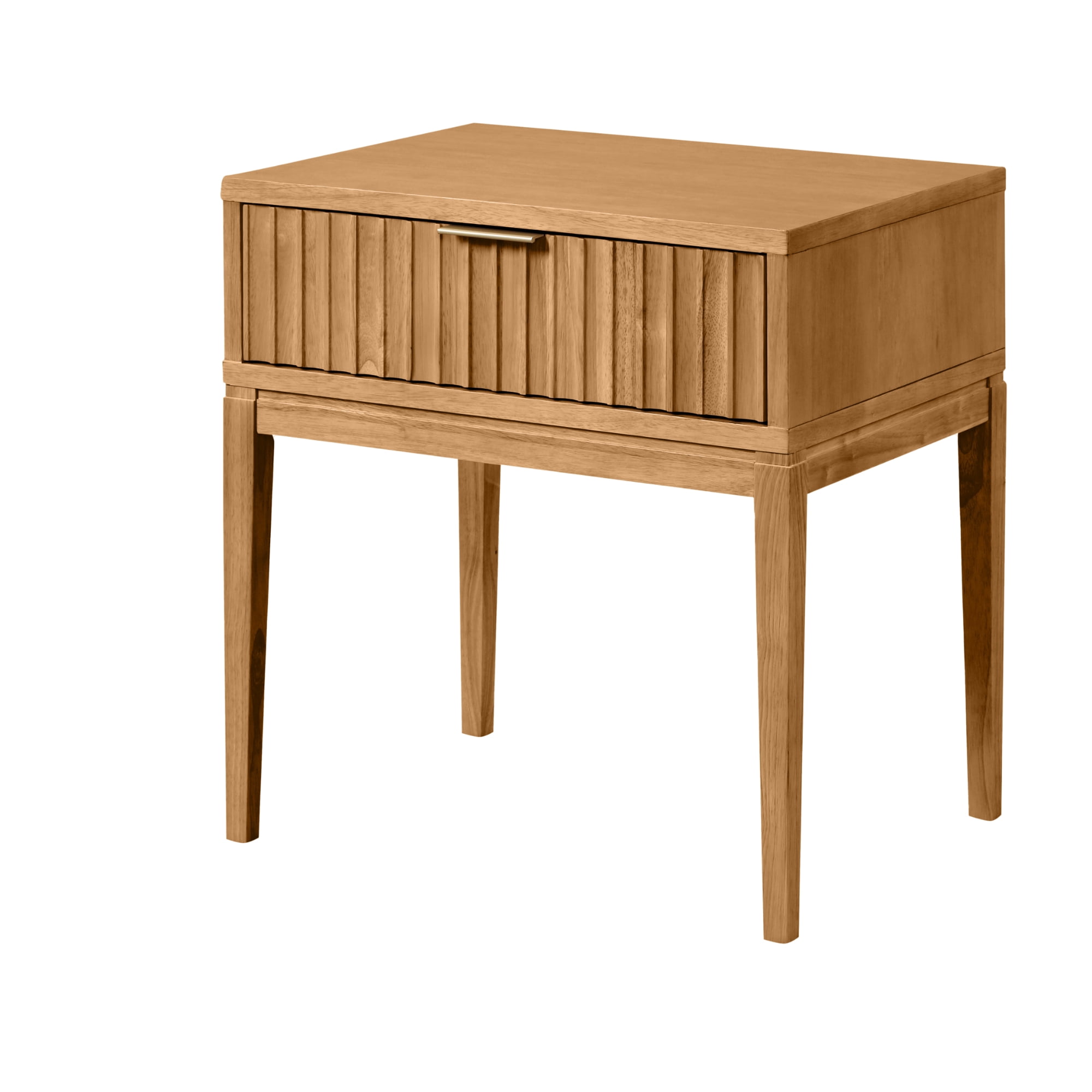 Nathan James Jasper Mid-Century Modern Nighstand, Side Table with Storage and Fluted Drawer Doors with Brass Handles