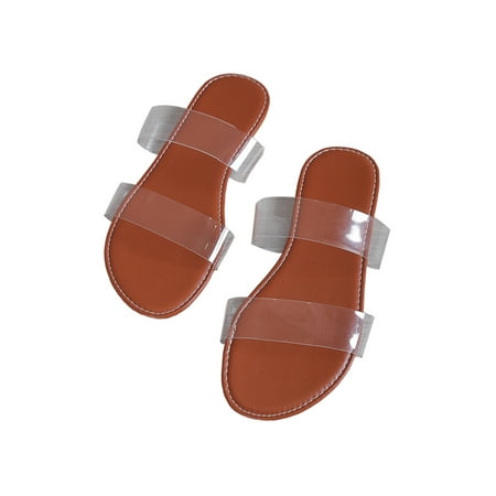 

Zodanni Women s Summer Slides Open Toe Flat Sandals Color Block Fashion Sandal Shopping Beach Shoes Street Nonslip Slip On Slippers Transparent 7.5