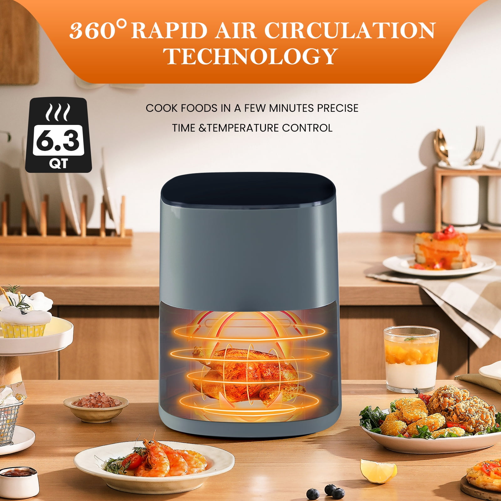 JOINSUN 6 QT Air Fryer, 12-in-1 Air Fry with Window Square for Healthy Cooking