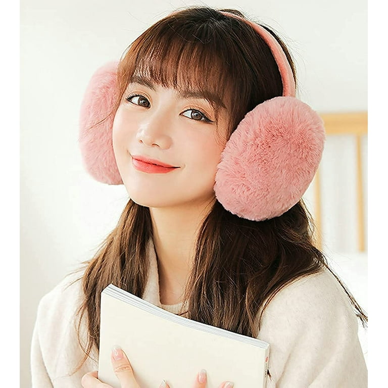 Womens Ear Muffs - Winter Ear Warmers/Covers - Cable Knit Furry Fleece  Earmuffs for Cold Weather