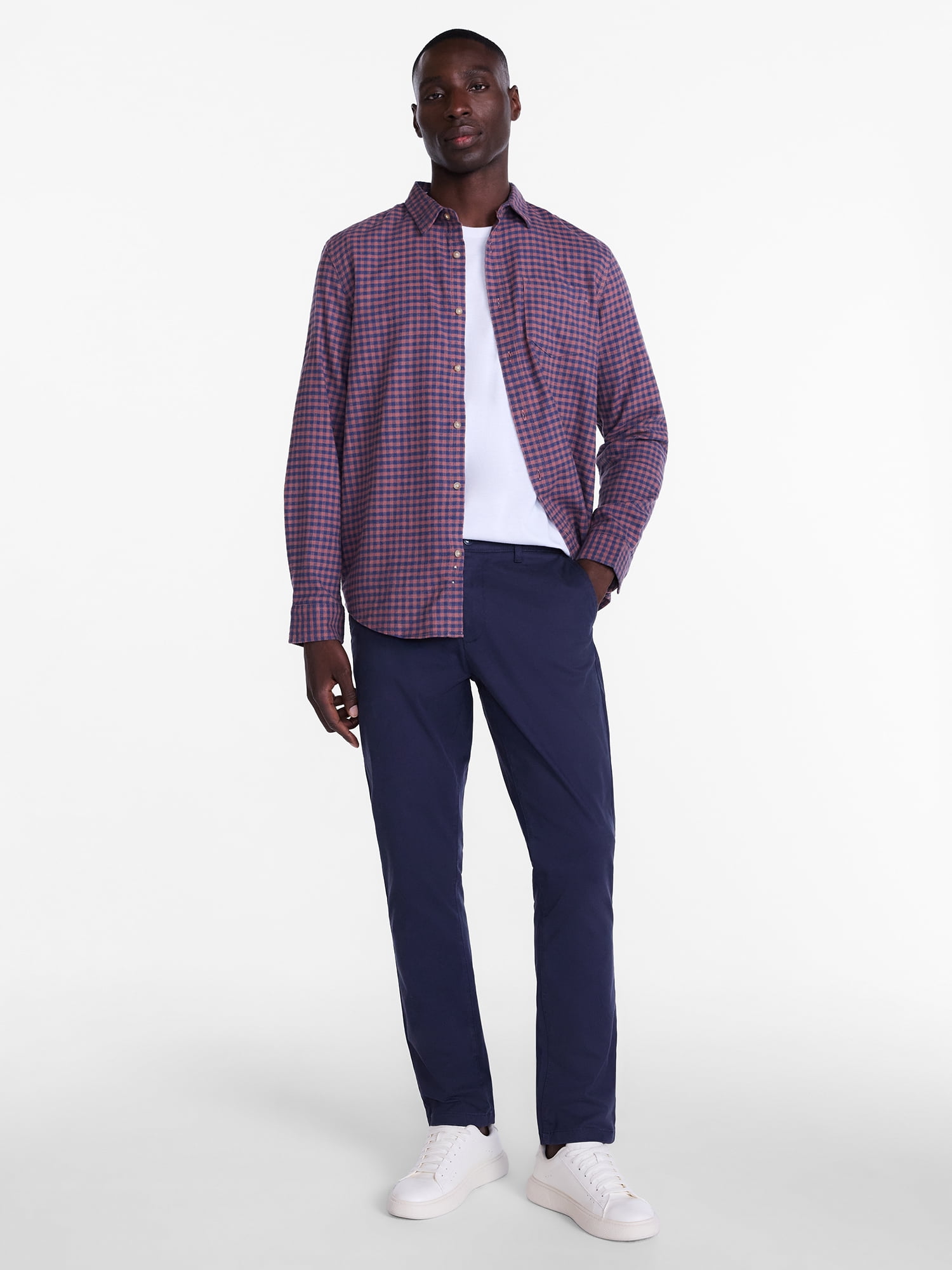 George Men's and Big Men's Slub Cotton Shirt with Long Sleeves, Sizes S-3XL