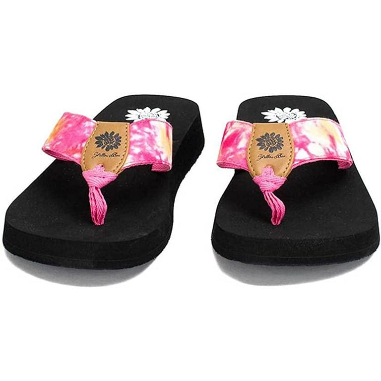 Pink yellow box flip flops hotsell