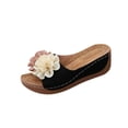 thumbnail image 2 of Xdegoge Sandals for Women Summer Wedge Slides Open Toe Flower Decor Contrast Stitching Platform Mules Casual Beach Walking Shoes Lightweight Non Slip Sole Ladies Footwear, 2 of 9