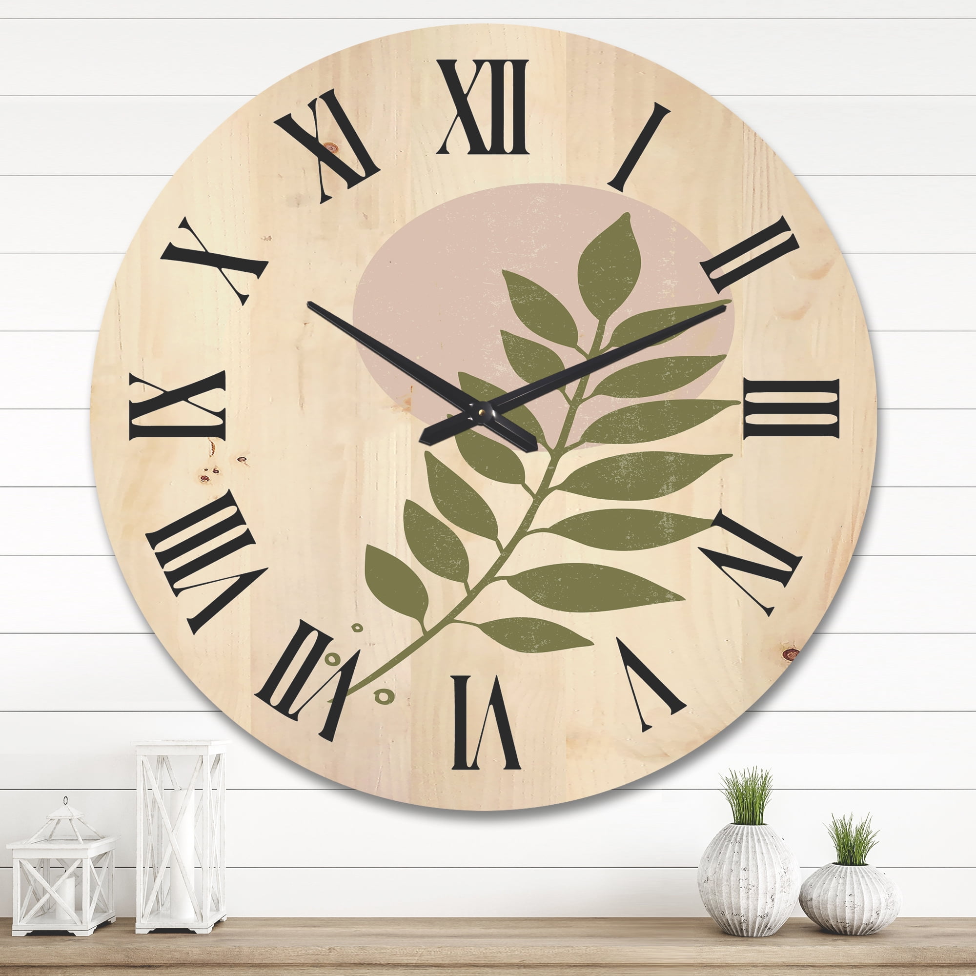 Designart 'Abstract Geometrical Leaf With Moon IV' Modern Wood Wall Clock