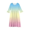 thumbnail image 5 of Abcomgle Summer Dress for Girls Casual A-Line 3/4 Sleeve Maxi Dress Gradient Crew Neck Sundresses Tiered Flowy Dresses with Pockets,4-5 Years Beige, 5 of 5