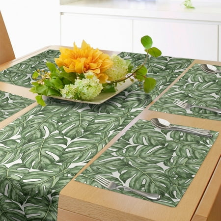 

Plant Watercolor Table Runner & Placemats Close up Scene of Graphic Monstera Leaves Set for Dining Table Decor Placemat 4 pcs + Runner 16 x72 Reseda Green Multicolor by Ambesonne
