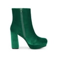 thumbnail image 3 of BLISSFUL STEP Women's Round Toe Faux Velvet Block Heels Ankle Boots Green (Size 10), 3 of 7