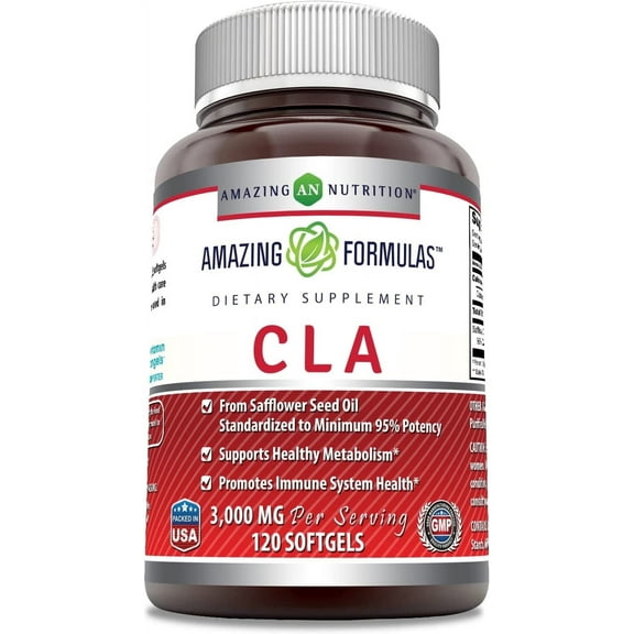 Amazing Formulas CLA Conjugated Linoleic Acid 3000mg Per Serving 120 Softgels Supplements | Non-GMO | Gluten Free