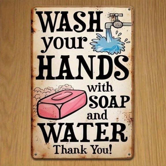 HELLOYOUNG Vintage Wash Your Hands Metal Sign Rustic Farmhouse Kitchen Wall Decor Soap Bathroom Tin Plaque Retro Art Home Bar