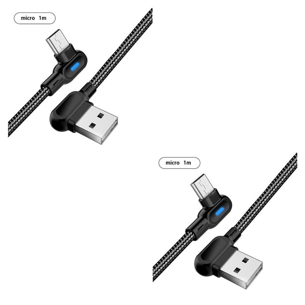 Moyic Cable USB de 2m 2.4A Cable de carga rápida tipo C Cable de de teléfono LED para Cable de de datos Micro-Usb de 90 grados Negro micro de 1 m 2Conjunto