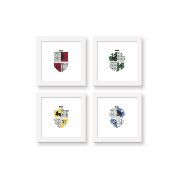 Gallery Pops Harry Potter - Modern Crests Wall Art Bundle (4-Pack), White Framed Version, 12" x 12"