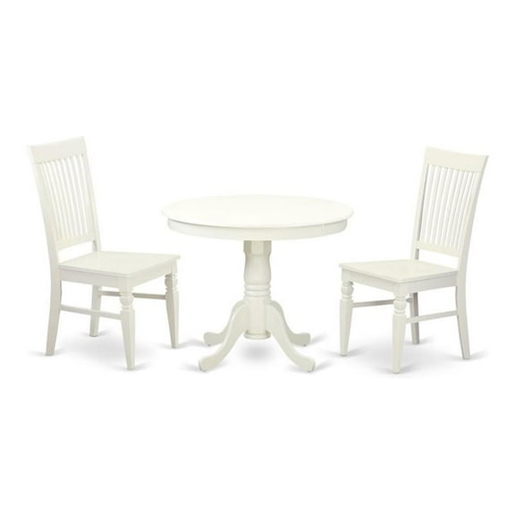 East West Furniture Antique 3-piece Wood Dining Table Set in Rich Linen White