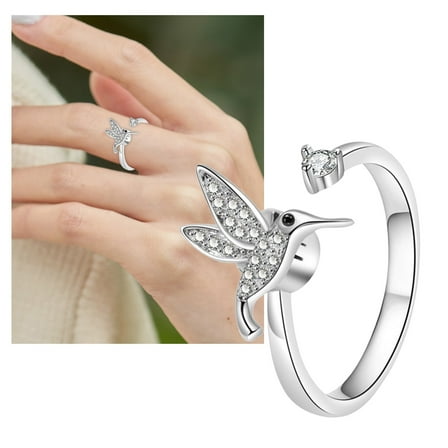 Fashion Rings for Women Zircon Rotating Ring Female Premium Sense Smart Hummingbird Ring Female Opening Adjustable Ring