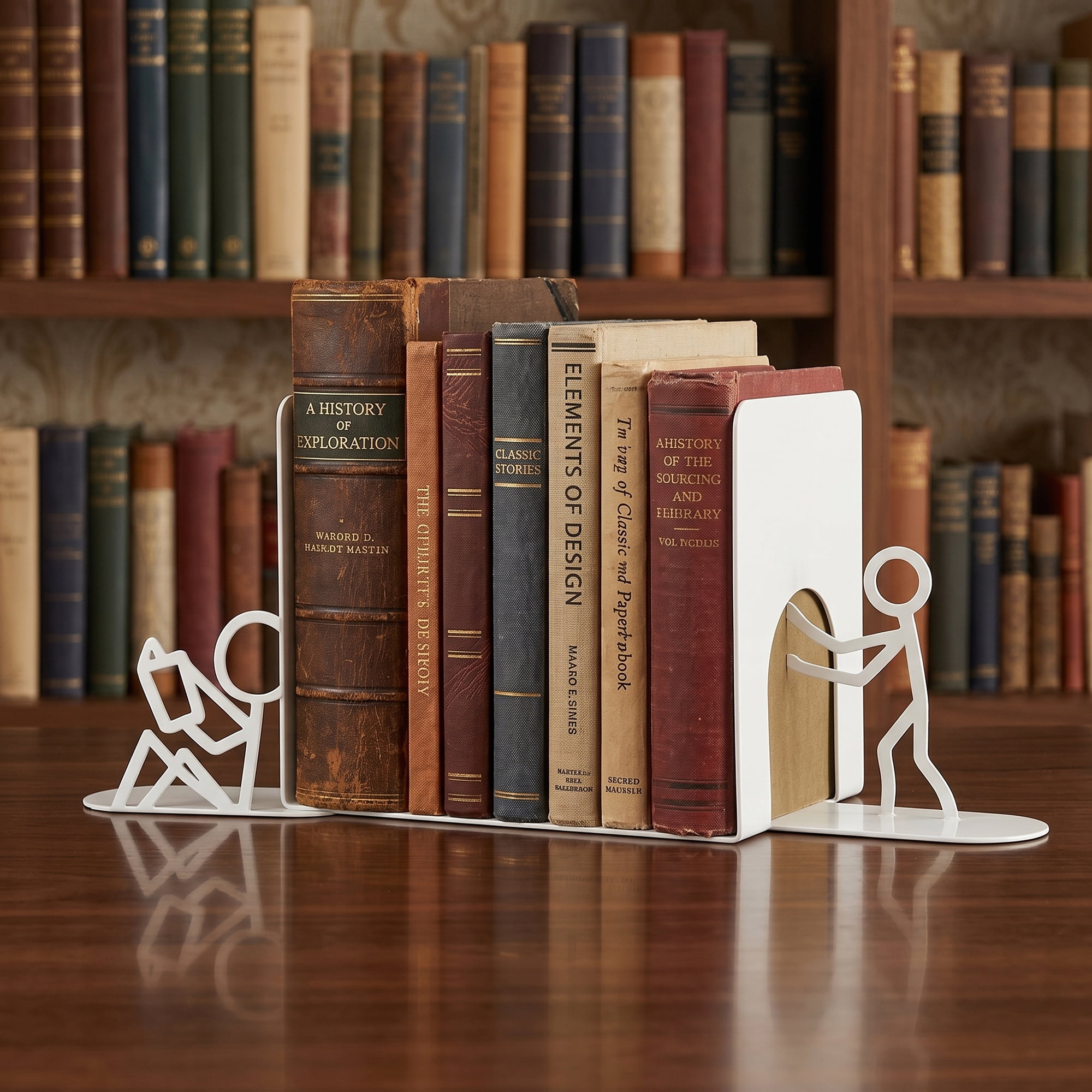 Unique Bargains 2Pcs Decorative Metal Minimalist Humanoid Book Ends White 3.1*2.5*7.7inch