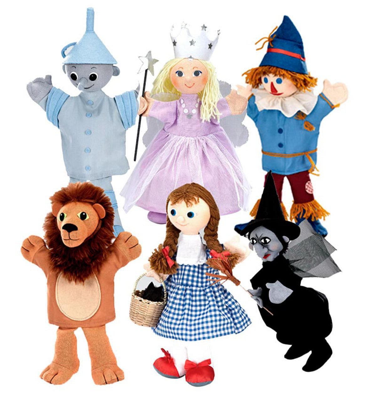 Handcrafted Costumed Puppets, Set of 6, Wizard of OZ Characters