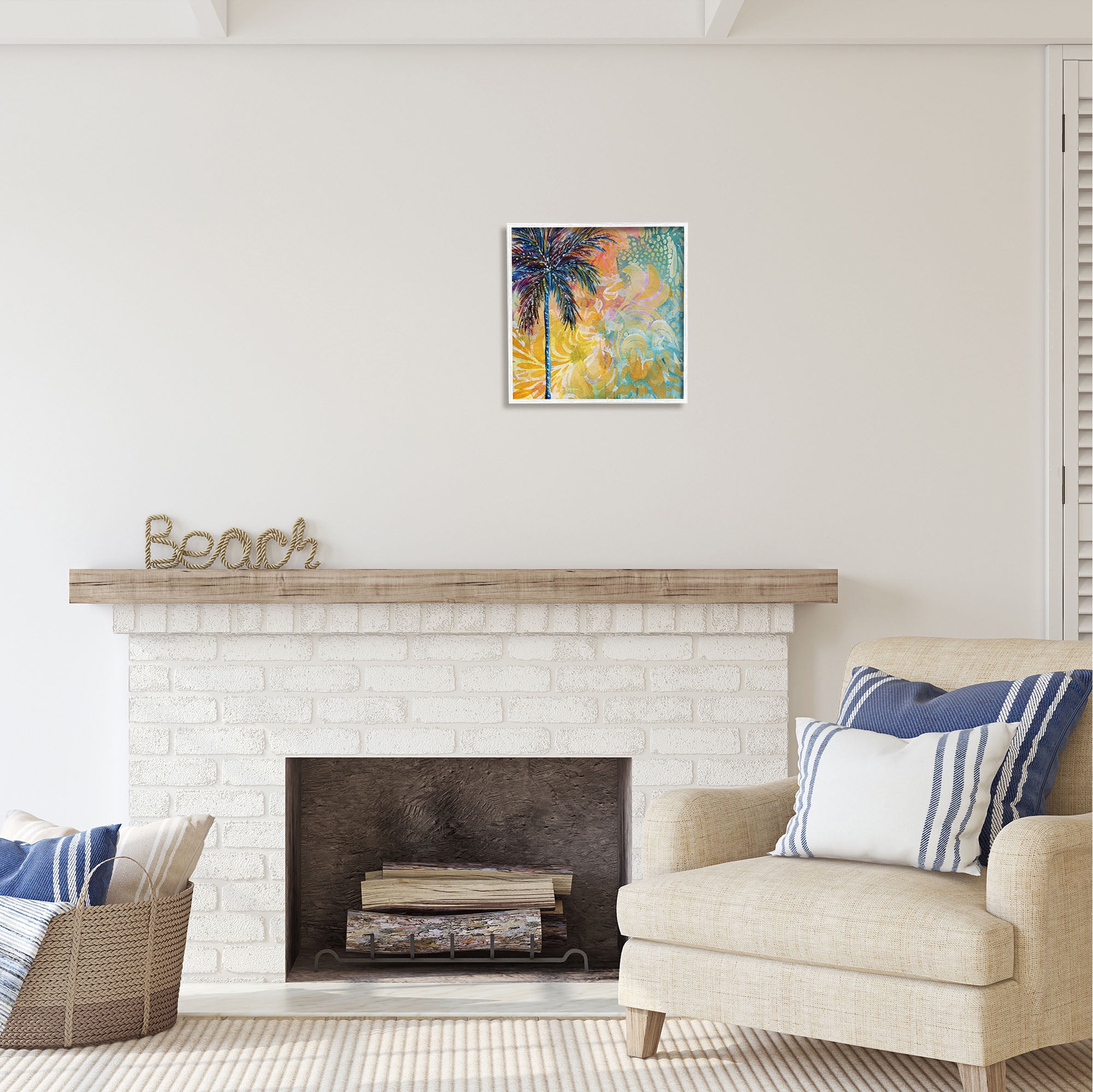 Stupell Industries Tropical Patterned Palm Abstract Painting White Framed Art Print Wall Art, 17 x 17