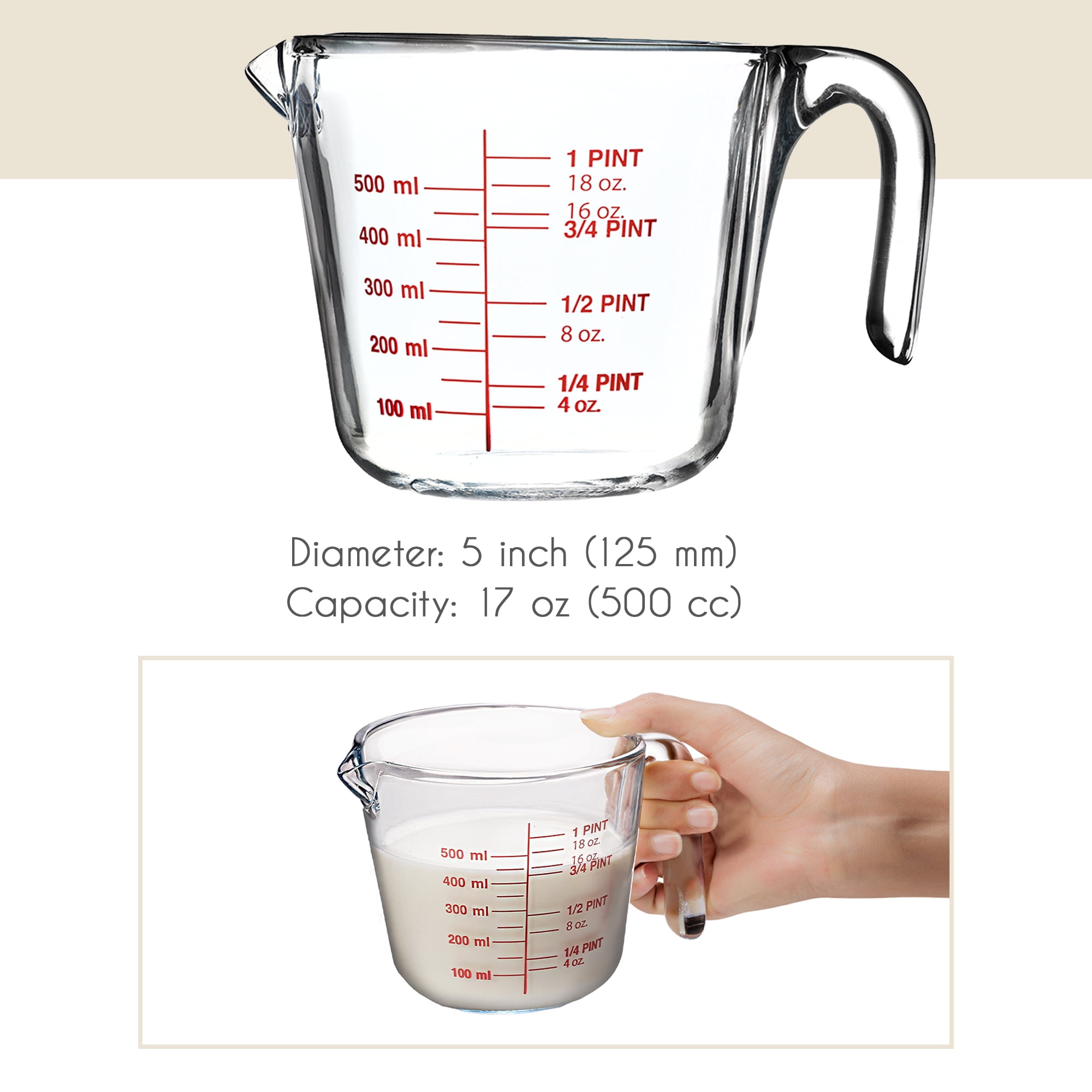 Axis. 16 Oz Measuring Cup Liquid and Dry Embossed Graduations