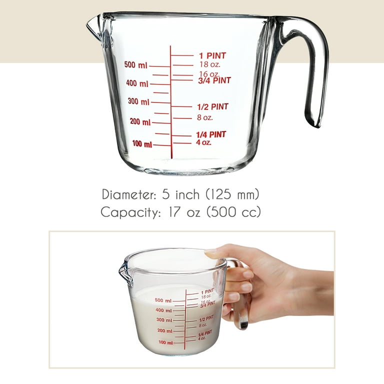 Crystalia Glass Liquid Measuring Cup, Small Measuring Pitcher, Angled  Design Borosilicate Measure Jug with Measuring Lines for Kitchen, Oven  Safe, 2 Cup, 16 ⅞ Ounces, 1 PC (Small) 