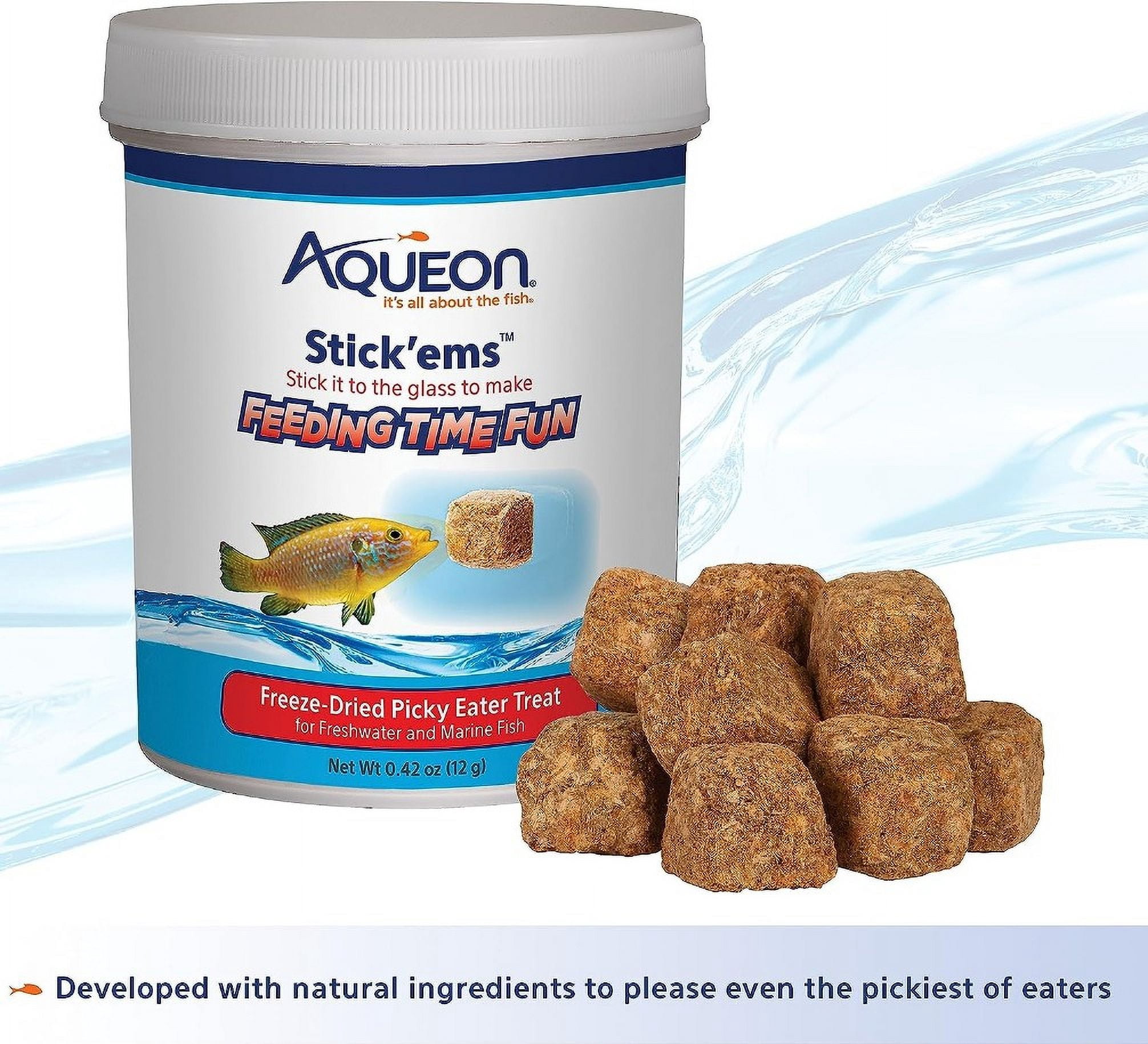 Aqueon Stick'ems Freeze Dried Picky Eater Treat for Fish [Aquarium Tropical Fish Food, Aquarium Supplies] 1.68 oz (4 x 0.42 oz)