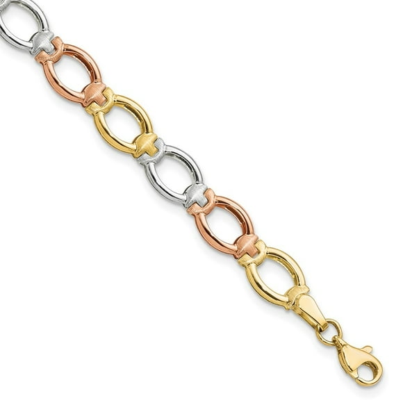 Diamond2Deal 14K Tri-color Gold and Satin Link Bracelet for Women