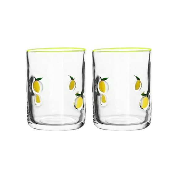 COOLHOOD Pair Of Lemon Print Vintage juices Glasses Sturdy Glasswares With 14oz Capacity Ideal For Cocktails Water Decors