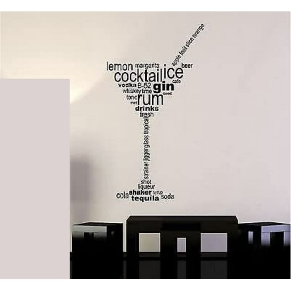 Vinyl Wall Decal Cocktail Glass Words Party Alcohol Bar Stickers